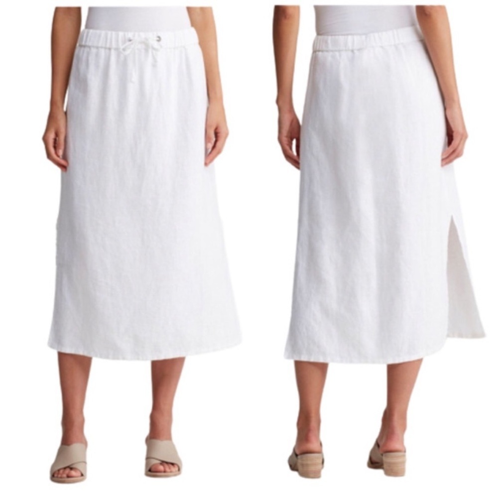 Eileen Fisher White Side Split Linen Skirt - image 6